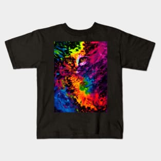 Trippy Psychedelic Cat Face Kids T-Shirt